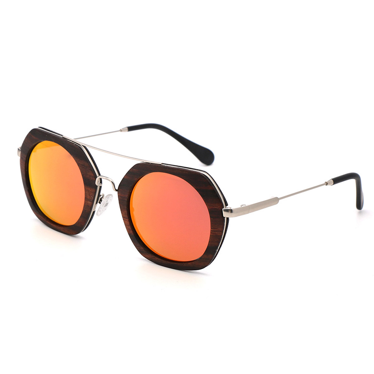 Zonnebril met gelamineerd hout en metalen frame